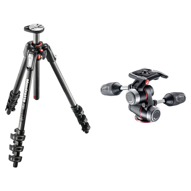 Manfrotto MT190CXPRO4 Tripode Fibra de Carbono Altura Max 68 1 Pulgadas Capacidad 15 4 lb Kit MHXPRO-3W Cabezal Pan y Tilt