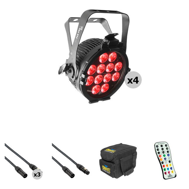 CHAUVET DJ SlimPAR Pro Q Kit de 4 Luces LED RGBA con Control Remoto y Bolsa