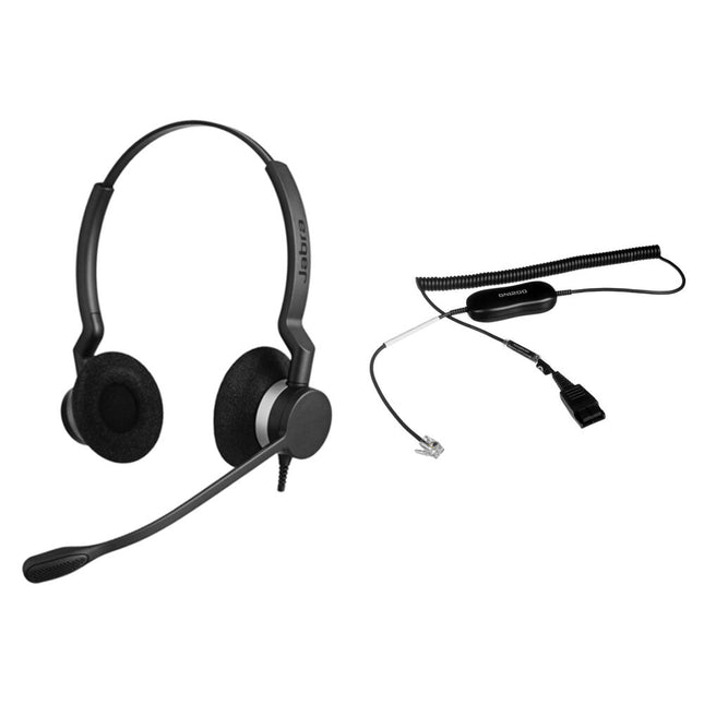 Jabra BIZ 2300 QD Auriculares Duo con Micrófono Cancelador de Ruido y Cable Espiral Universal 200 cm