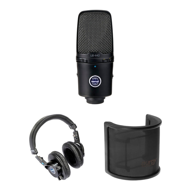Senal UB-440 Micrófono USB Profesional Kit con Auriculares SMH-1000-MK2 y Filtro Pop