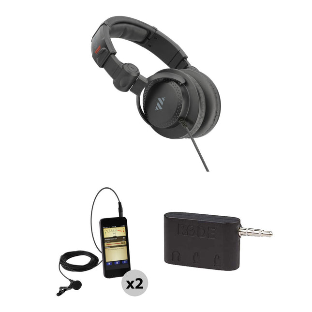 Polsen Kit de Entrevista para 2 Personas con Micrófonos Lavalier y Auriculares 50mm