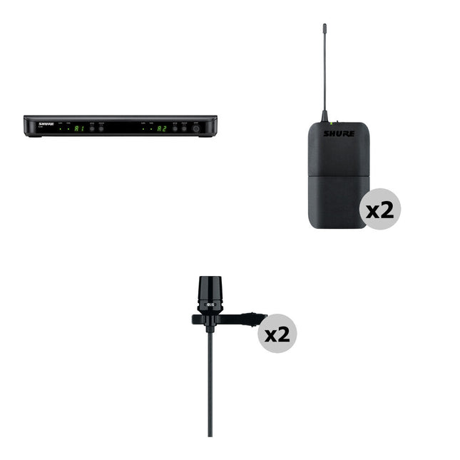 Shure Kit de Micrófono Lavalier Cardioide Inalámbrico Dual Canal H9 14 Horas de Uso