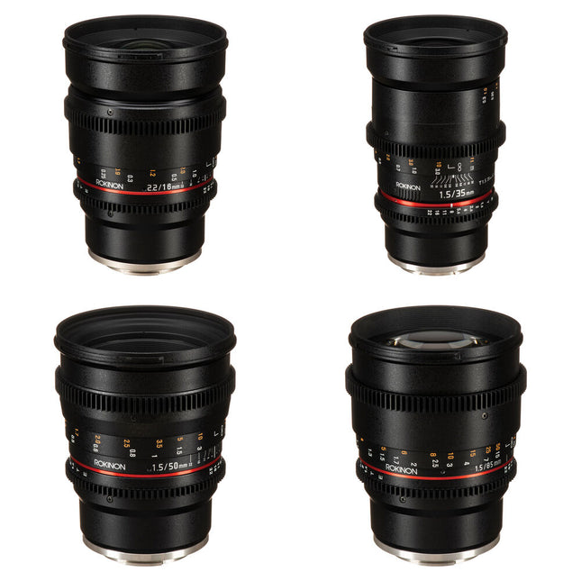 Rokinon Pack de lentes cine 16 35 50 85mm T1.5 para Sony E Mount
