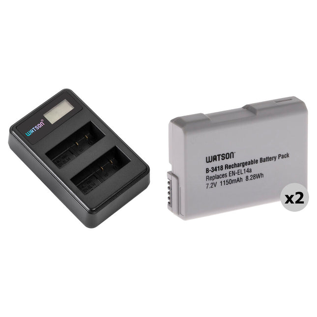 Watson Batería de Litio EN-EL14A 1150mAh 2-Pack con Cargador Mini Duo USB-C