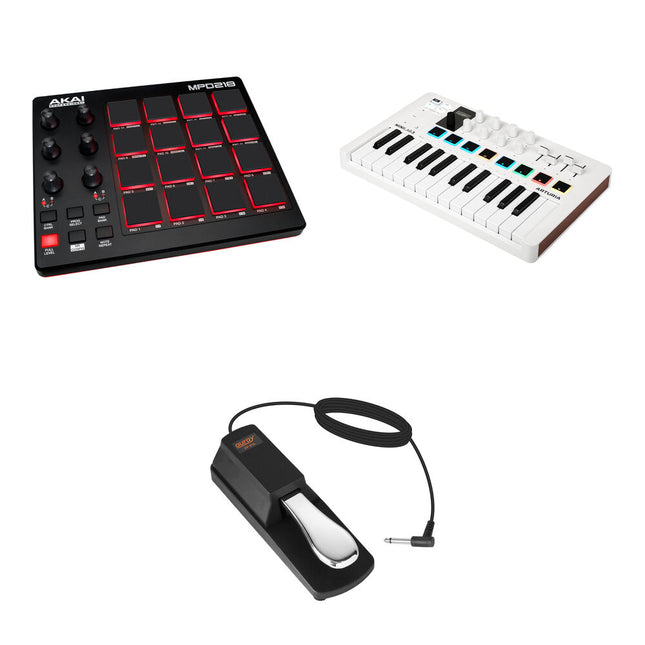 Akai Professional MPD218 Controlador USB con 16 Pads Retroiluminados y MiniLab 3 Teclado USB con Pedal Sustain