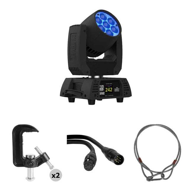CHAUVET Professional Rogue R1X Wash Luz Móvil LED RGBW Kit Cable DMX 25ft y Accesorios