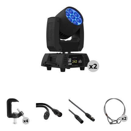 CHAUVET Professional Rogue R1X Wash Luz LED Móvil RGBW Kit 2 Luces 5-Pin DMX 10 y 25 pies