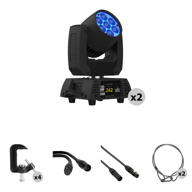 CHAUVET Professional Rogue R1X Wash Luz LED Móvil RGBW Kit 2 Luces 5-Pin DMX 10 y 25 pies