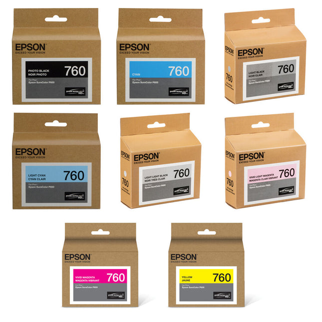 Epson T760 Juego de 8 Cartuchos de Tinta Ultrachrome HD para Impresora SureColor P600 Pigmentados