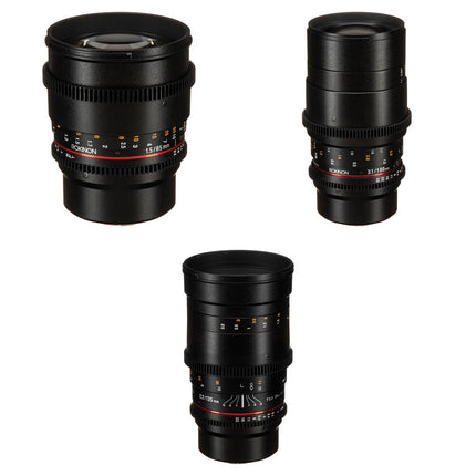 Rokinon Cine DS Kit de lentes 85mm T1.5 100mm T3.1 macro 135mm T2.2 MFT