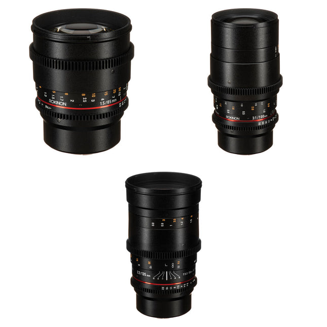 Rokinon Cine DS Kit de lentes 85mm T1.5 100mm T3.1 macro 135mm T2.2 MFT