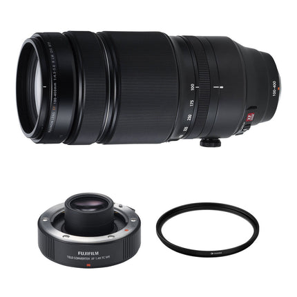 FUJIFILM XF 100-400mm f4.5-5.6 R LM OIS WR Teleobjetivo 152-609mm Kit Teleconvertidor 1.4x Filtro UV 77mm