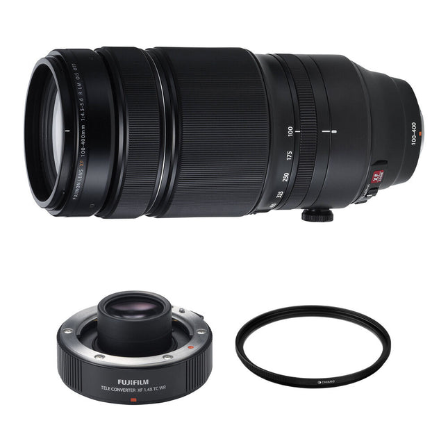 FUJIFILM XF 100-400mm f4.5-5.6 R LM OIS WR Teleobjetivo 152-609mm Kit Teleconvertidor 1.4x Filtro UV 77mm