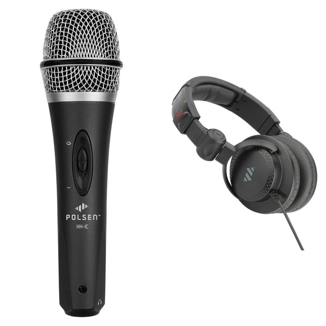 Polsen HH-IC Micrófono Condensador Cardioide de Mano para iOS Android con Cable de 6 y Auriculares Cerrados Over-Ear