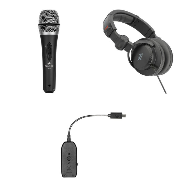 Polsen HH-IC Micrófono de Condensador Mano con Auriculares y Adaptador USB Tipo C 6 pies Cable