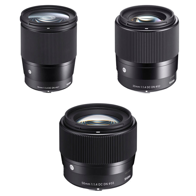 Sigma Kit de lentes 16mm 30mm 56mm f1.4 DC DN para Sony E
