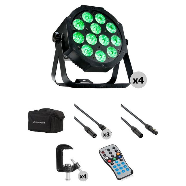 Eliminator Lighting Mega 64 Perfil Kit de Iluminación Wash 4 LEDs 25° Control Remoto