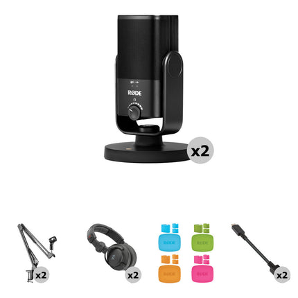 Kit de grabación para podcast RODE NT-USB Mini 2 micrófonos 24-Bit 48 kHz