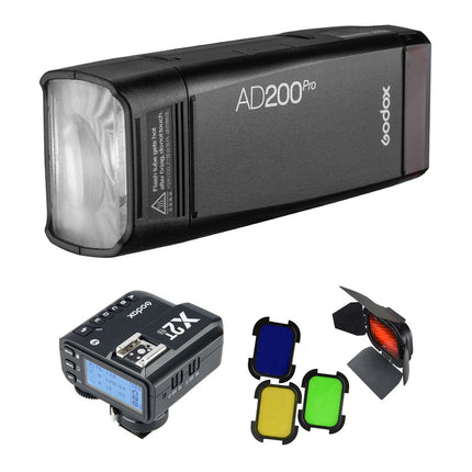 Godox AD200Pro Kit de Flash de Bolsillo TTL con Disparador Nikon 32 Canales y Barndoor con 4 Filtros de Color