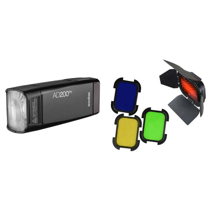 Godox AD200Pro Flash de bolsillo con kit barndoor 500 disparos HSS 1/8000s