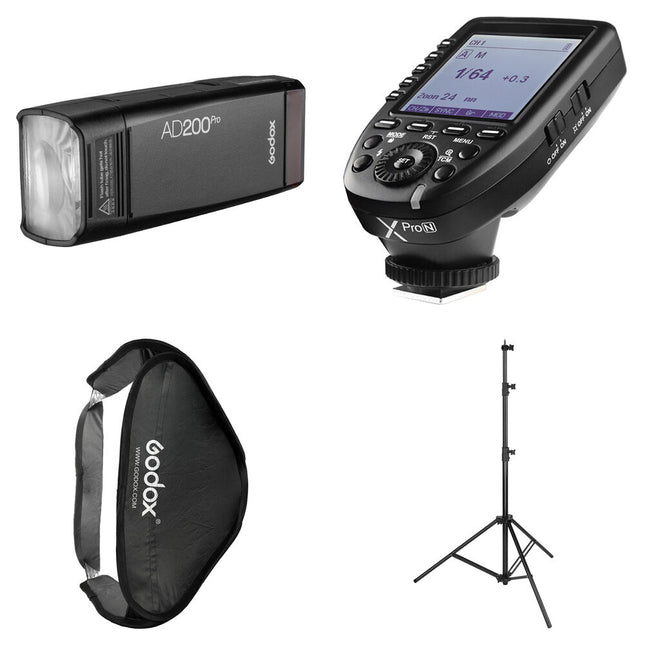 Godox BOORAY Kit para Nikon Kit de Flash 200Ws Softbox 31.5x31.5 y Soporte 9.5ft