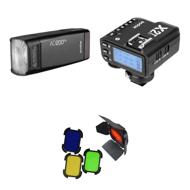 Godox AD200Pro Kit de Flash Pocket 5600K con Barndoor y Gatillo X2 para FUJIFILM