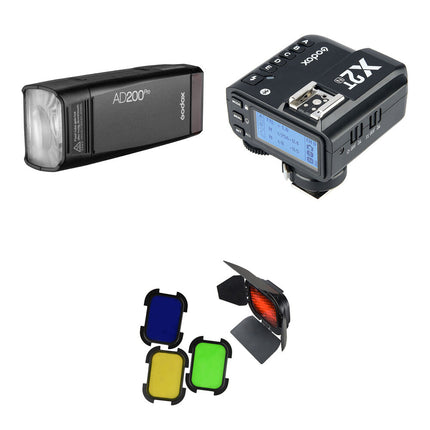 Godox AD200Pro Kit Flash de Bolsillo 5600K con Filtros y Barndoor para Nikon