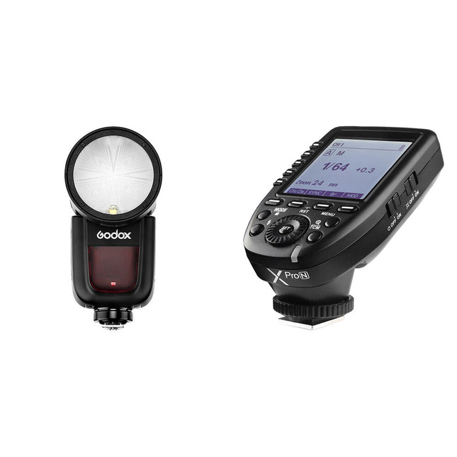 Godox V1 Flash y XProN Trigger TTL para Nikon batería Li-Ion y 328 pies alcance inalámbrico