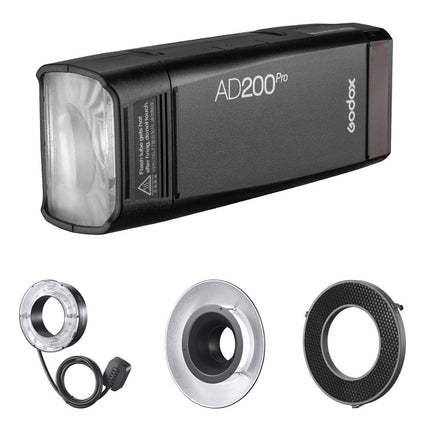Godox AD200Pro Flash de Bolsillo TTL con Cabezal Anular y Rejilla 30°