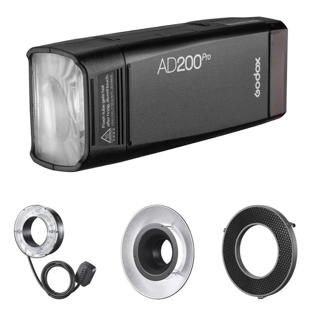 Godox AD200Pro Flash de Bolsillo TTL con Cabezal Anular y Rejilla 30°