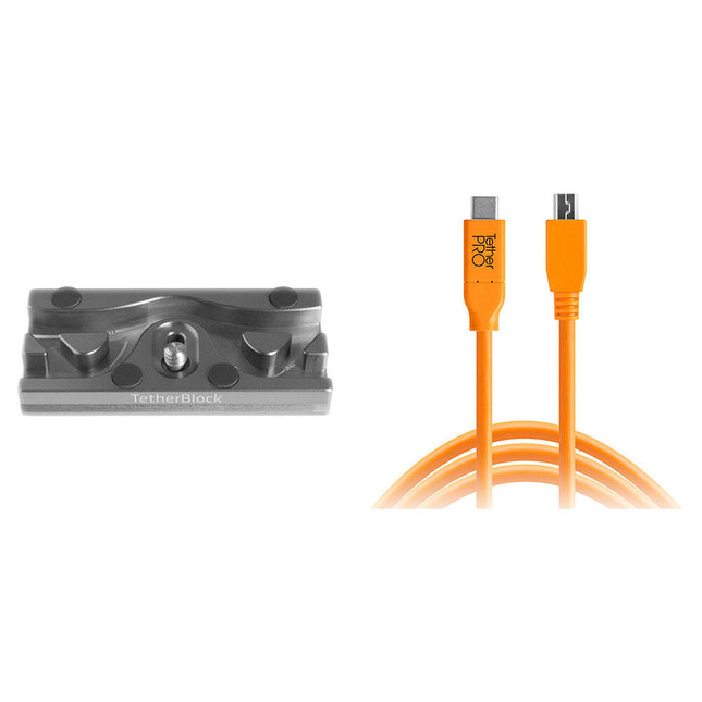 Tether Tools TetherPro Cable USB 2.0 Type-C a Mini-USB B 4.5m y Placa TetherBLOCK QR Plus