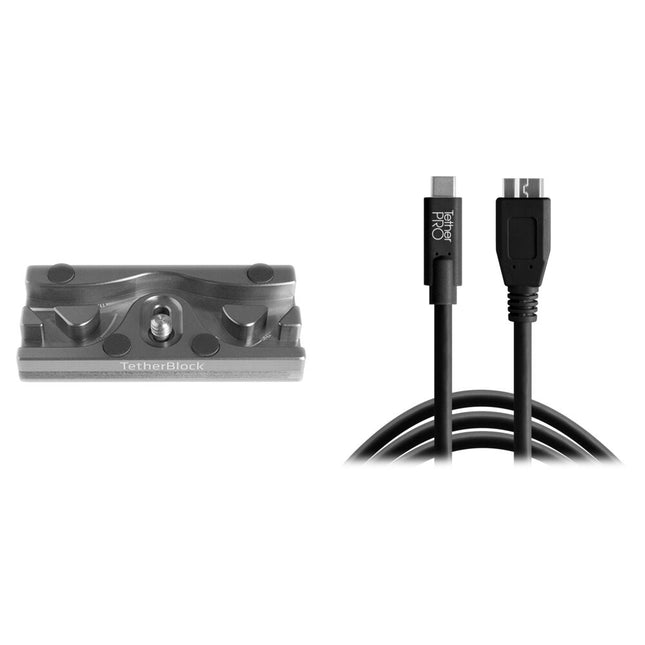 Tether Tools TetherPro Cable USB Tipo C a Micro USB 3.0 15 pies Kit con placa Quick Release TetherBLOCK