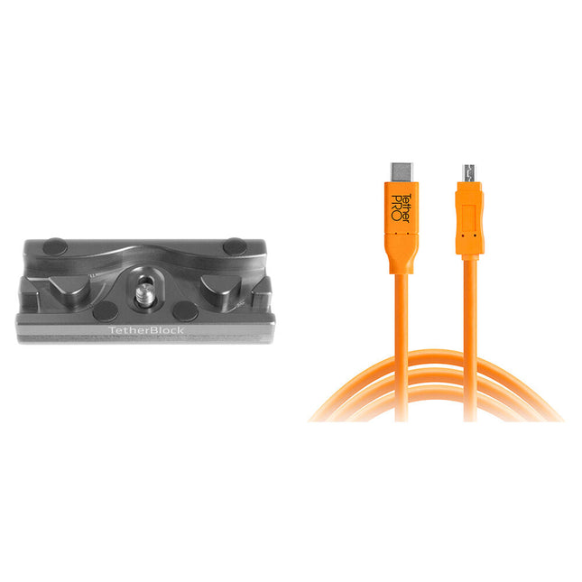 Tether Tools TetherPro Cable USB Tipo C a Mini USB 2.0 15 pies naranja con Placa Quick Release