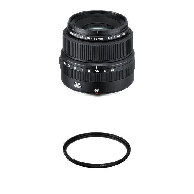 Objetivo FUJIFILM GF 63mm f 2.8 R WR con filtro UV 62mm resistente al clima