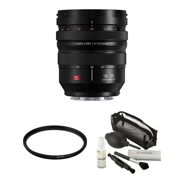 Panasonic LUMIX S PRO 16-35mm f4 Zoom con Filtro UV 77mm y Kit de Limpieza