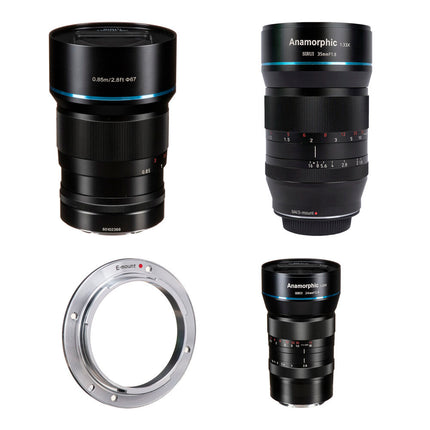 Sirui Anamorphic 1.33x Kit de lentes E-Mount 24 35 50mm f1.8 f2.8 para video 4K