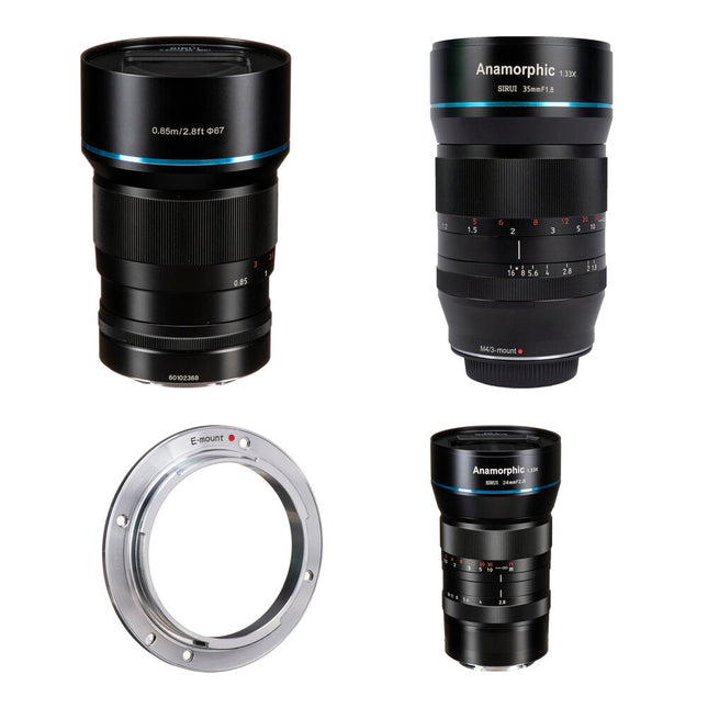 Sirui Anamorphic 1.33x Kit de lentes E-Mount 24 35 50mm f1.8 f2.8 para video 4K