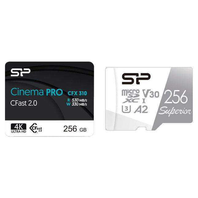 Silicon Power Tarjetas de Memoria cFAST 2.0 256GB y microSDXC 256GB con Adaptador SD