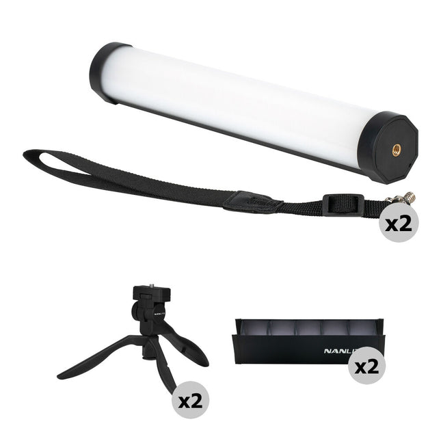 Nanlite PavoTube II 6C Tubo LED RGB 10" Kit 2 Luces con Tripie y Batería USB