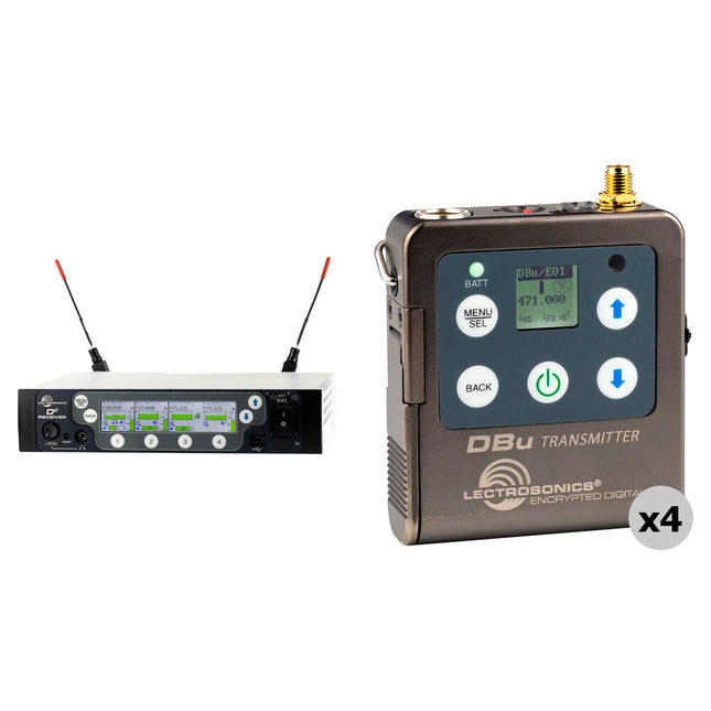 Lectrosonics DSQD receptor inalámbrico digital 4 canales con Dante y 4 transmisores DBu 138 MHz rango 470-608 MHz