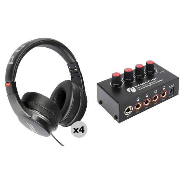 Polsen HPC-A20 Auriculares de Estudio Cerrados Kit 4 Unidades Amplificador 4 Canales