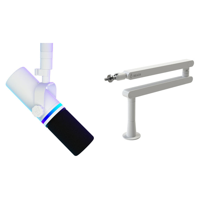 BEACN Mic Micrófono Dinámico USB para Podcast con Brazo Boom Blanco