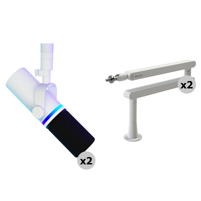 BEACN Mic Dynamic USB Micrófono para Podcast Kit 2 Personas con Soportes y Supresión de Ruido