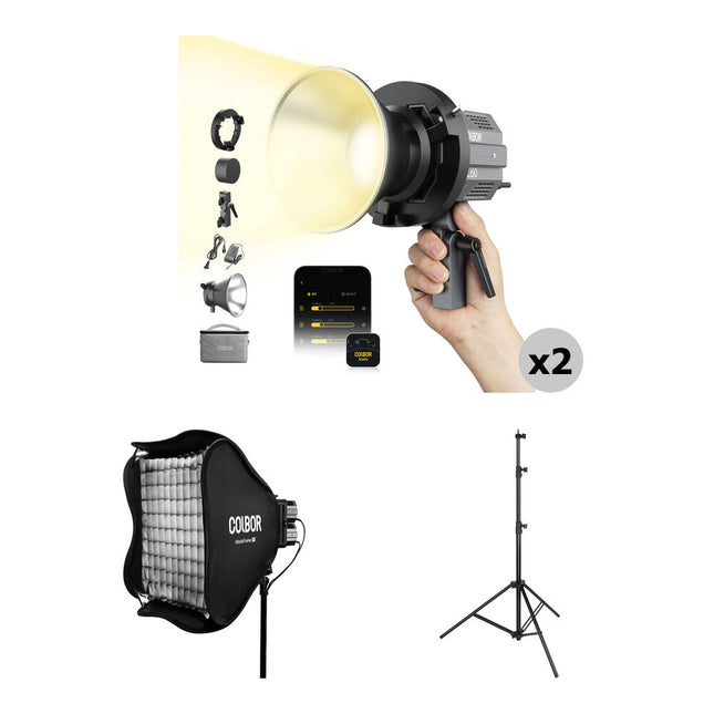 COLBOR CL60 Bi-Color Luz LED Estudio 2 Luces Kit Softbox 23.6x23.6" 9.5'