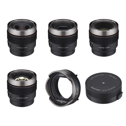 Samyang Cine V-AF T1.9 FE Kit de 4 lentes 24 35 45 75mm con adaptador y estación