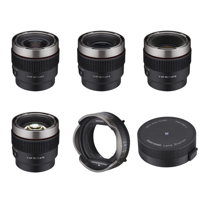 Samyang Cine V-AF T1.9 FE Kit de 4 lentes 24 35 45 75mm con adaptador y estación