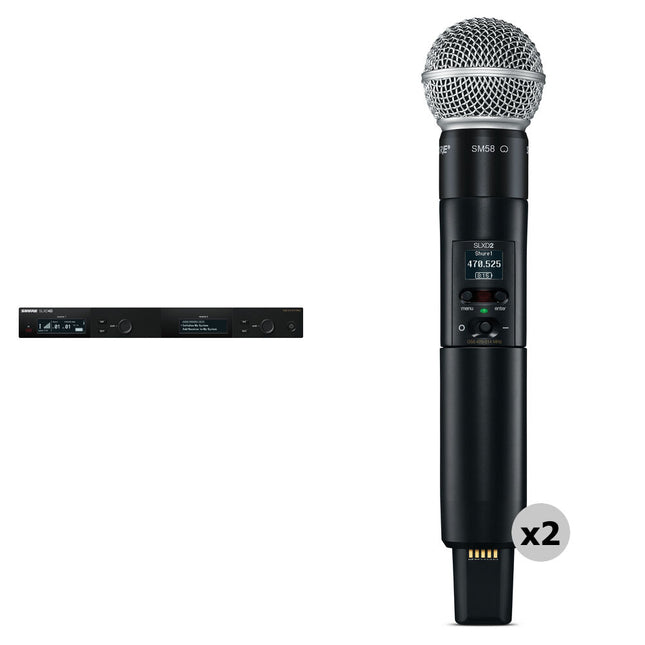 Shure SLXD24D/SM58 Sistema Inalámbrico Dual Micrófono Mano 2 Mic cápsulas SM58 330 ft rango
