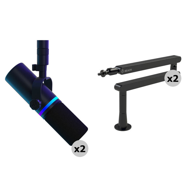 BEACN Mic Micrófono Dinámico USB para Podcast Kit 2 Personas con Brazo Boom y Supresión de Ruido