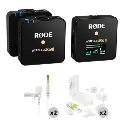 RODE Wireless GO II Sistema de Micrófono Inalámbrico 2 Personas Blanco 7 Horas Grabación Lavalier Hiding Kits