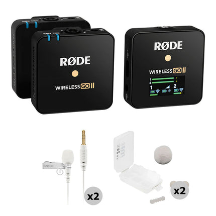 RODE Wireless GO II Sistema de Micrófono Inalámbrico Doble Blanco 7h Batería Kit Exterior